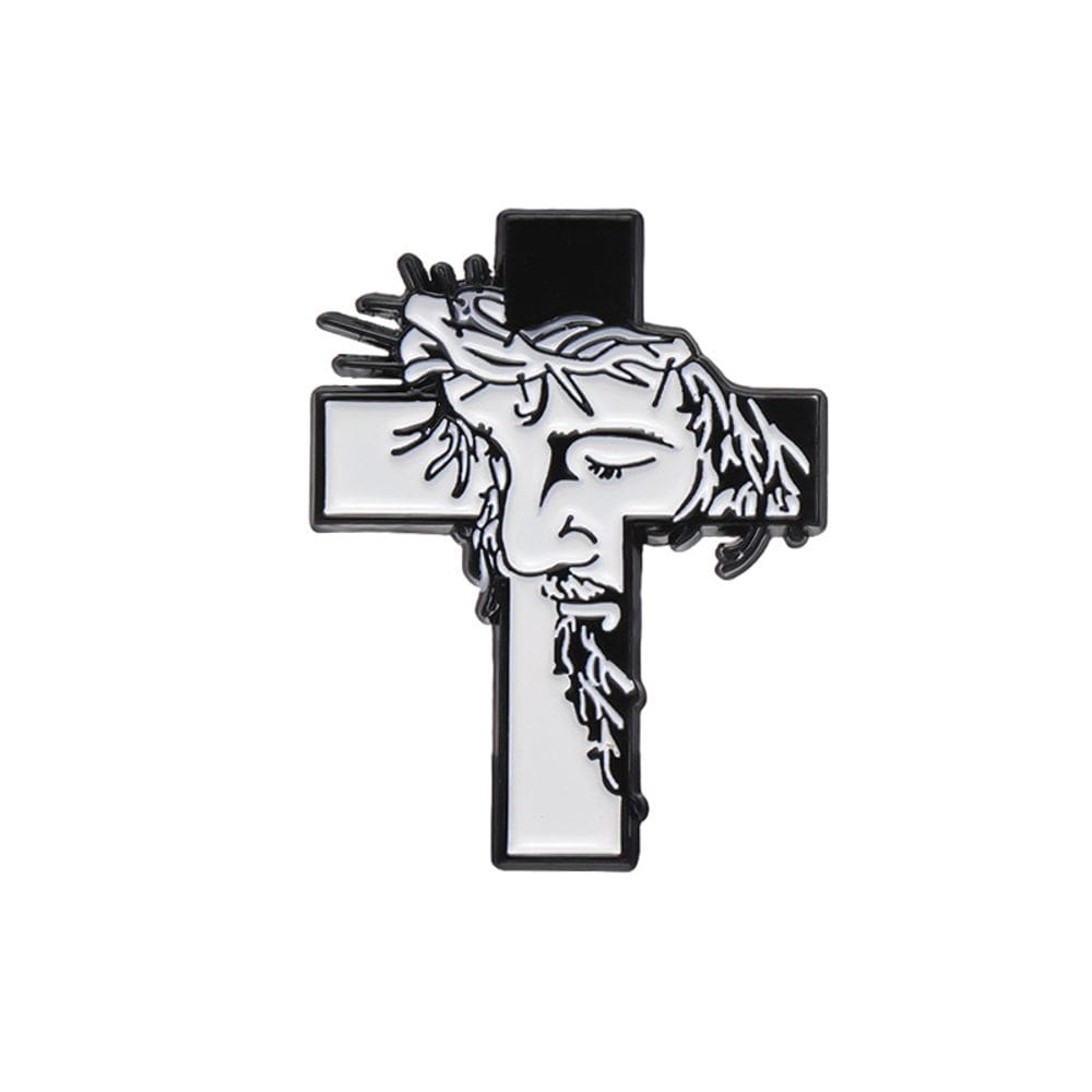 Broche Creative Cross com design de retrato em preto e branco