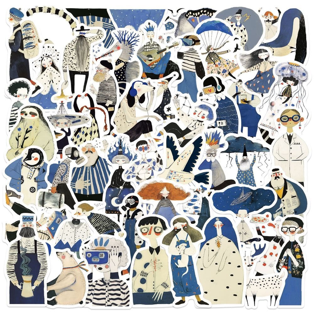 Adesivos, ilustração de desenho animado azul para laptop, diário, 50 unidades