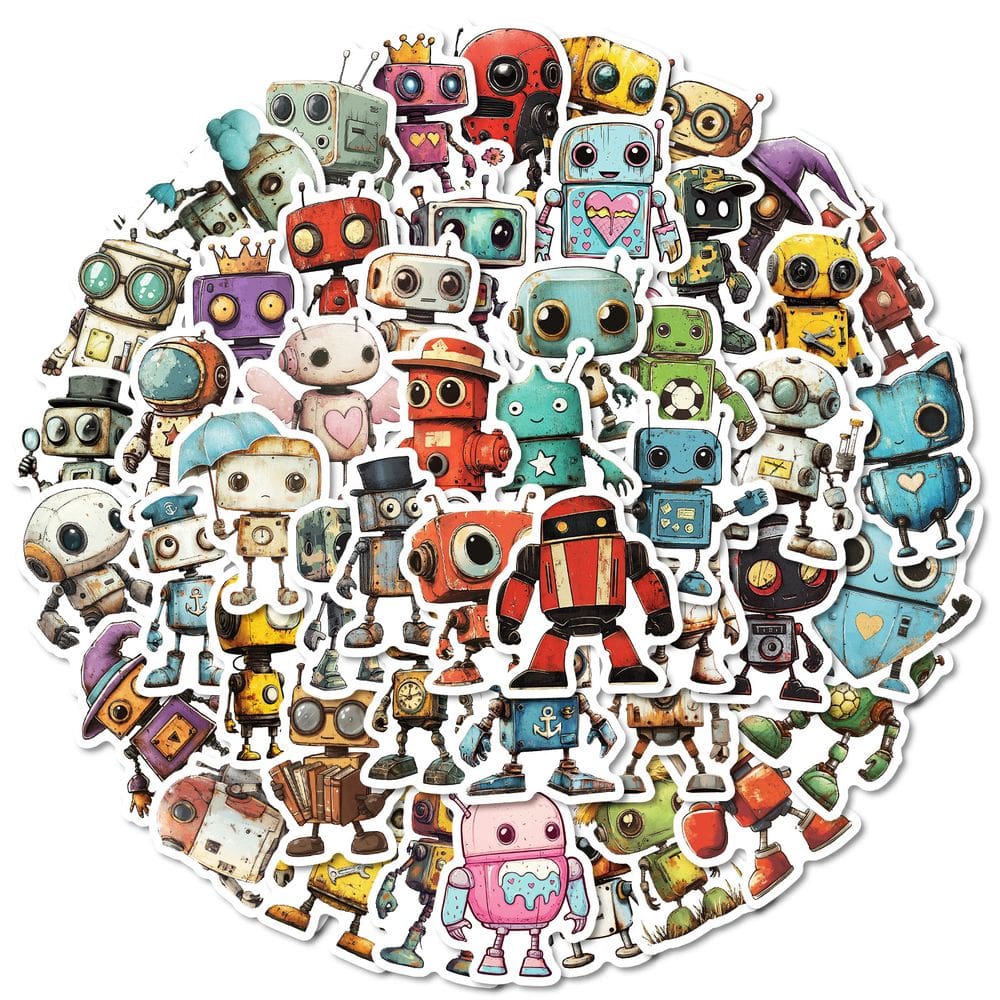 Pacote de adesivos Robot, 50 peças de vinil impermeável de desenho animado