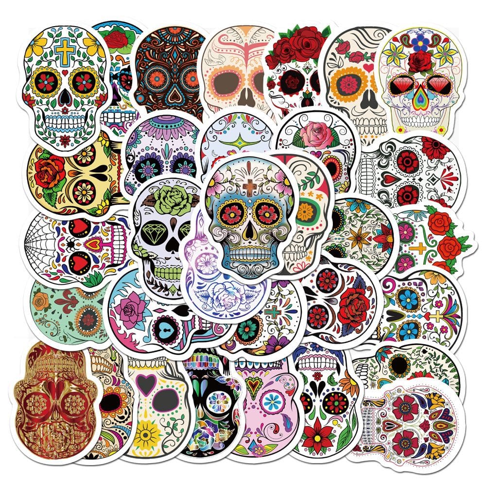 Pacote de adesivos Sugar Skull, 50 unidades, Colorful Horror Graffiti V