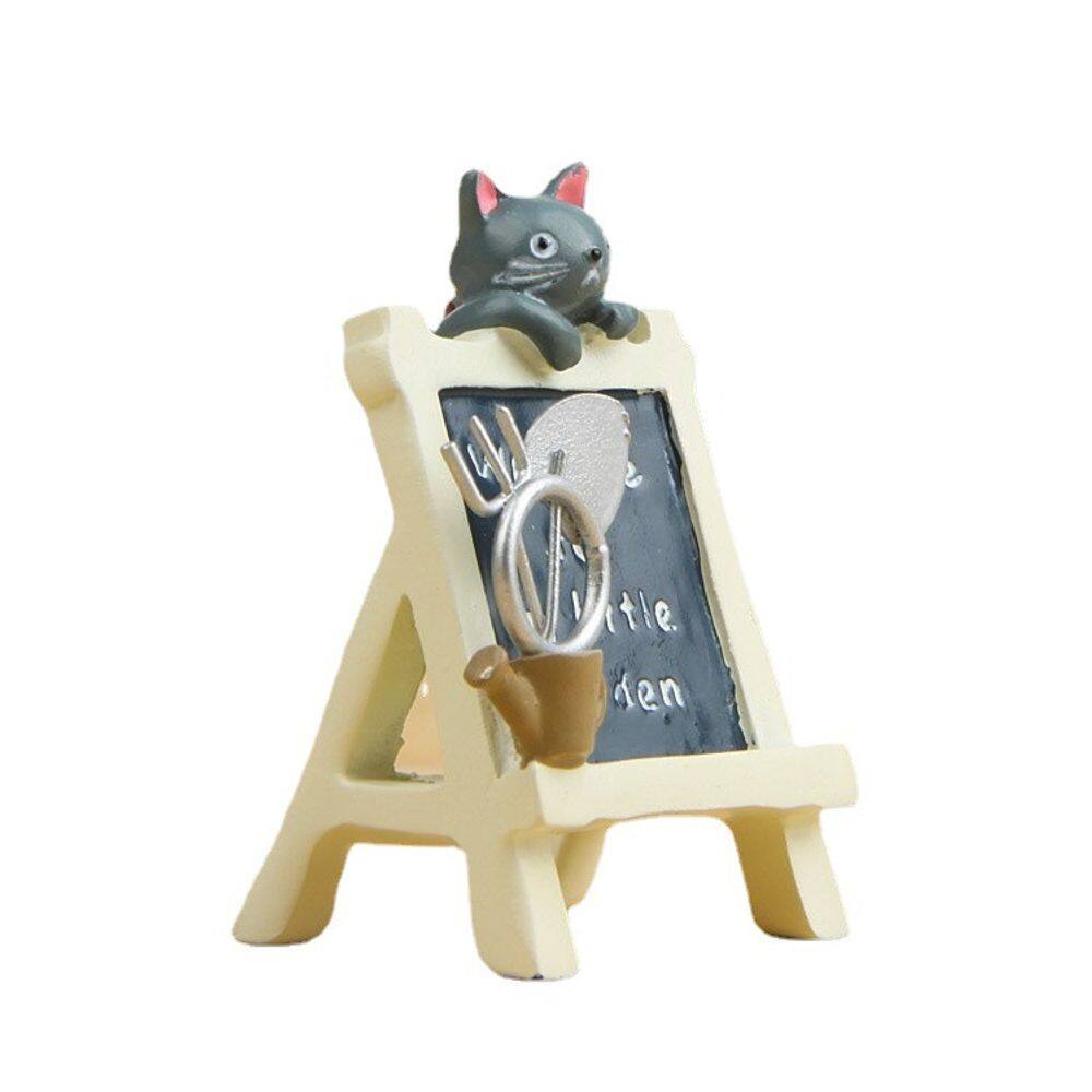 Escultura, decoração de jardim, resina, gato preto em tabuleta