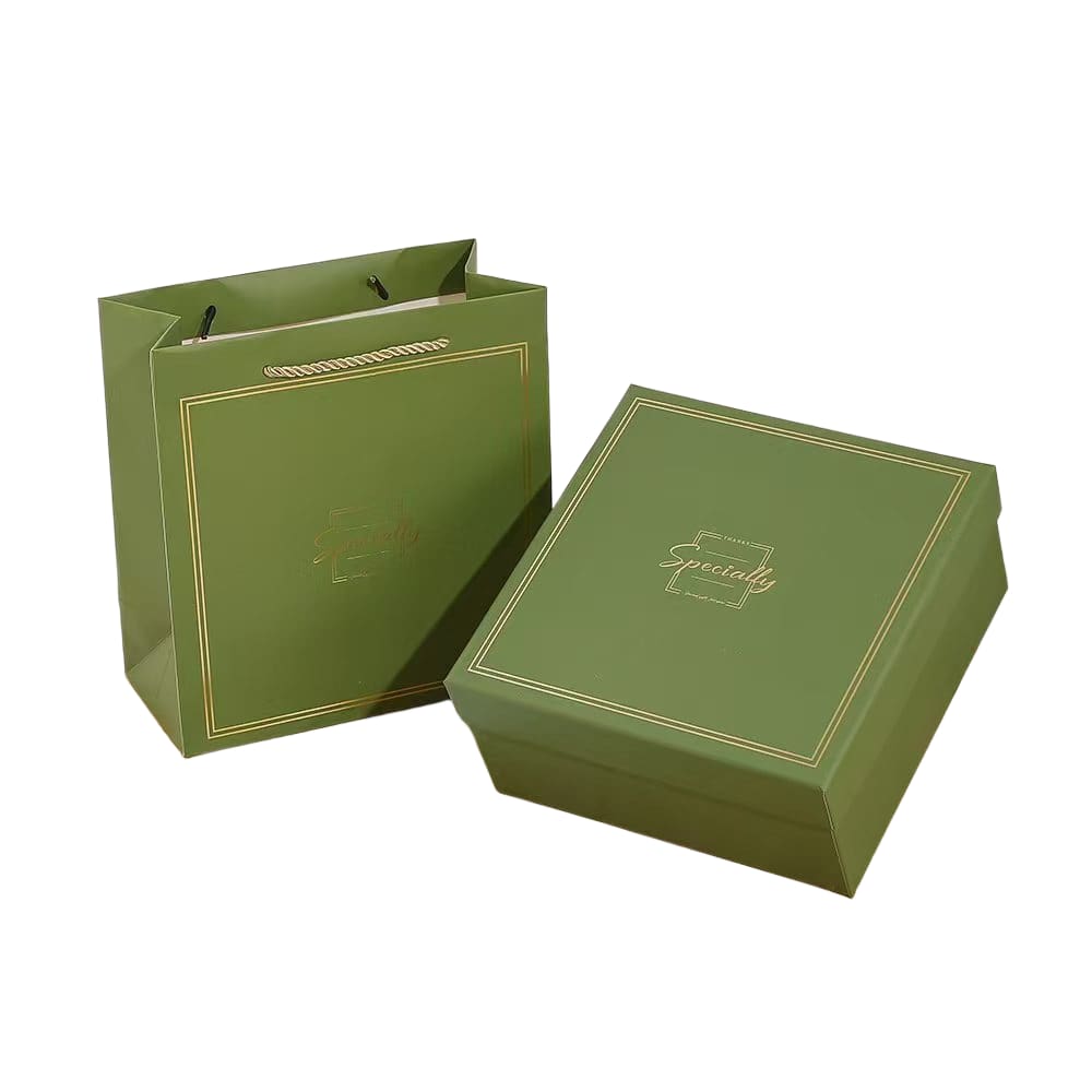 Caixa de presente quadrada verde 20x20x9,5cm com tampa Grayboa 250g