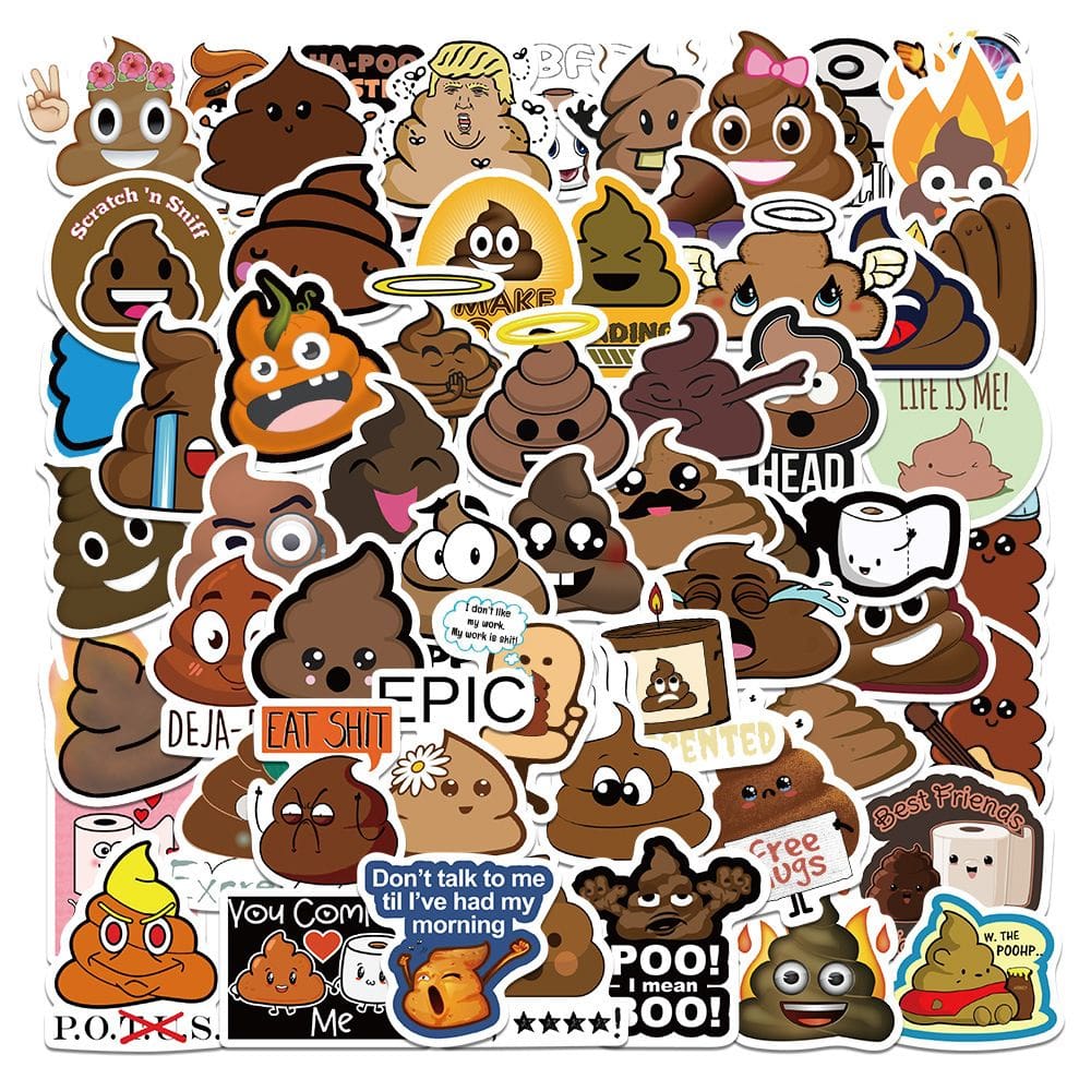 Pacote de adesivos Funny Poop Emoji Cartoon 60 unidades à prova d`água