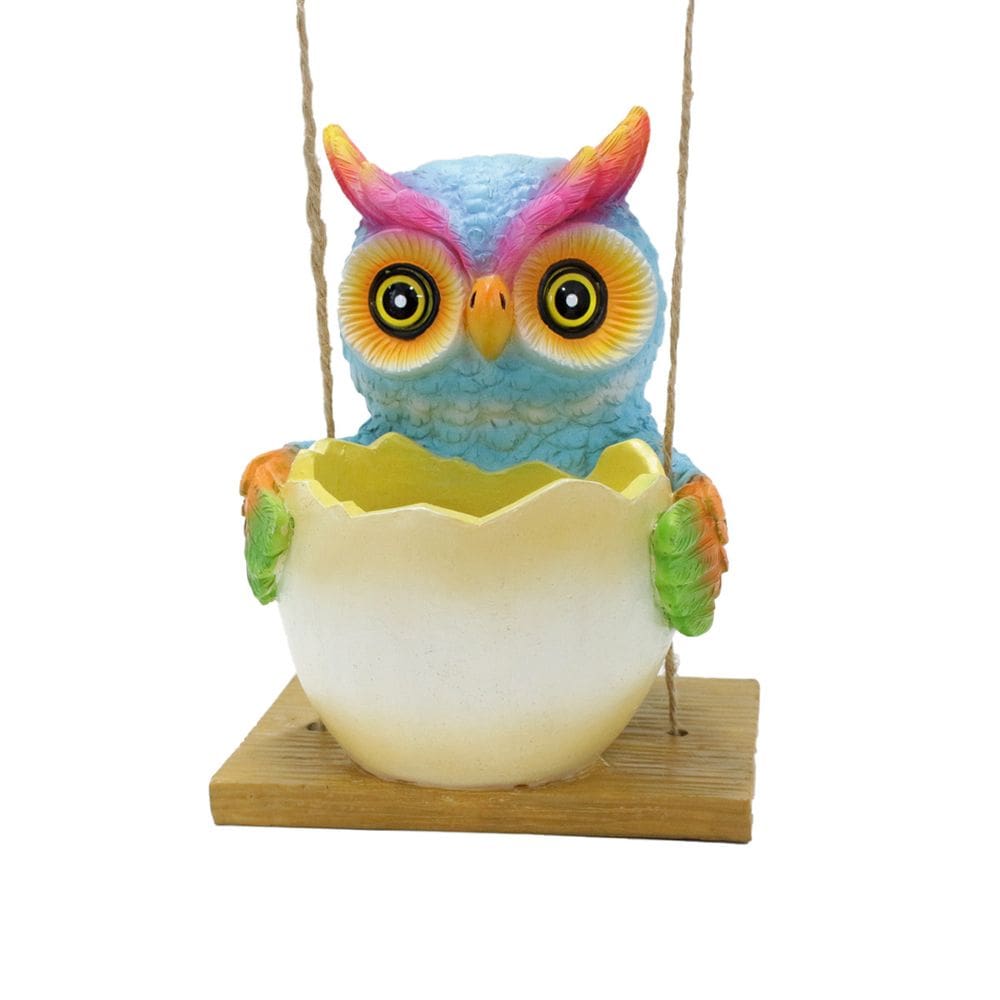 Estátua de escultura em resina Owl Swing Planter para decoração de jardim