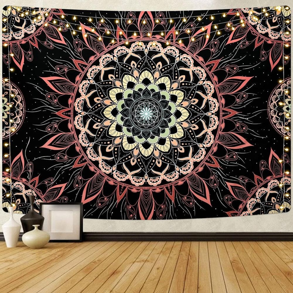 Mandala boêmia para tapeçaria suspensa na parede 150x130cm com luzes