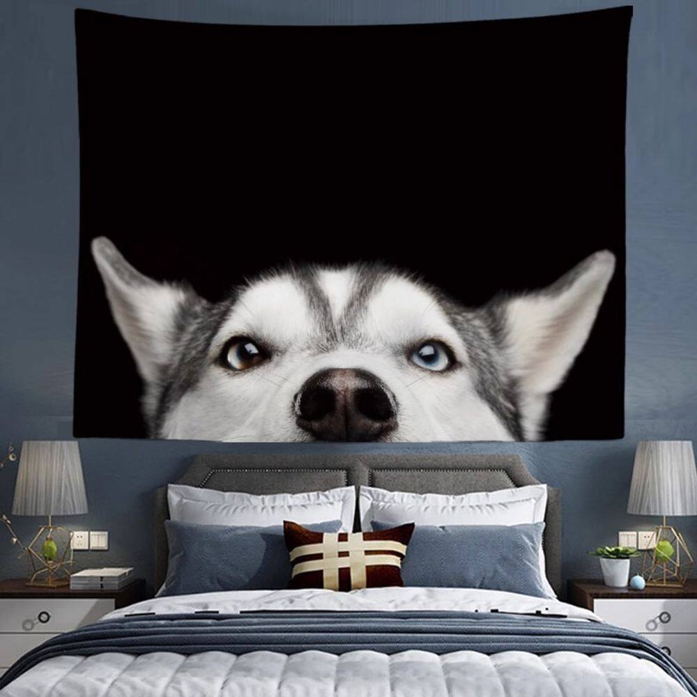 Tapeçaria para pendurar na parede Funny Husky Dog Peeking Face 150x130cm