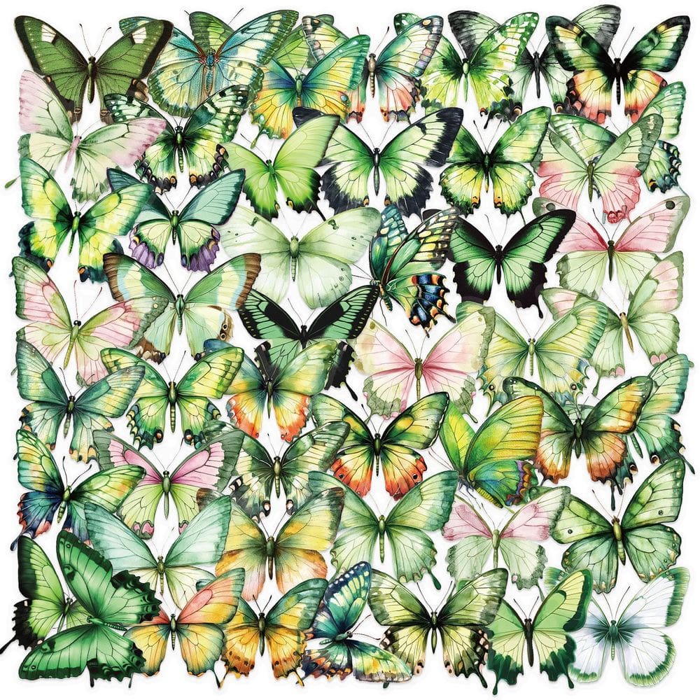 Adesivos Green Butterfly Realistic PET Decalques 50 unidades para Scr