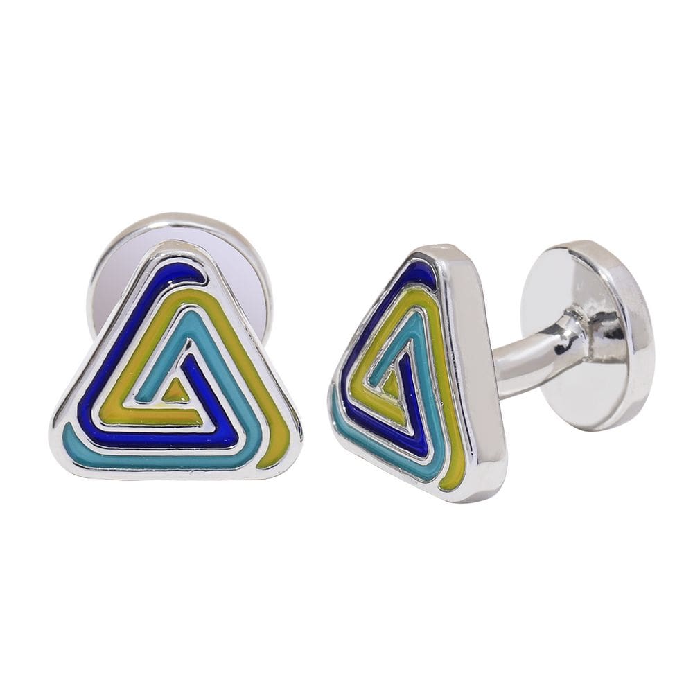 Abotoaduras, triângulo geométrico, design de esmalte colorido