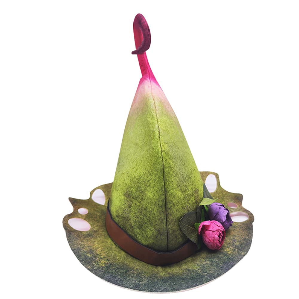 Chapéu de bruxa de feltro verde com decoração de flores de Halloween