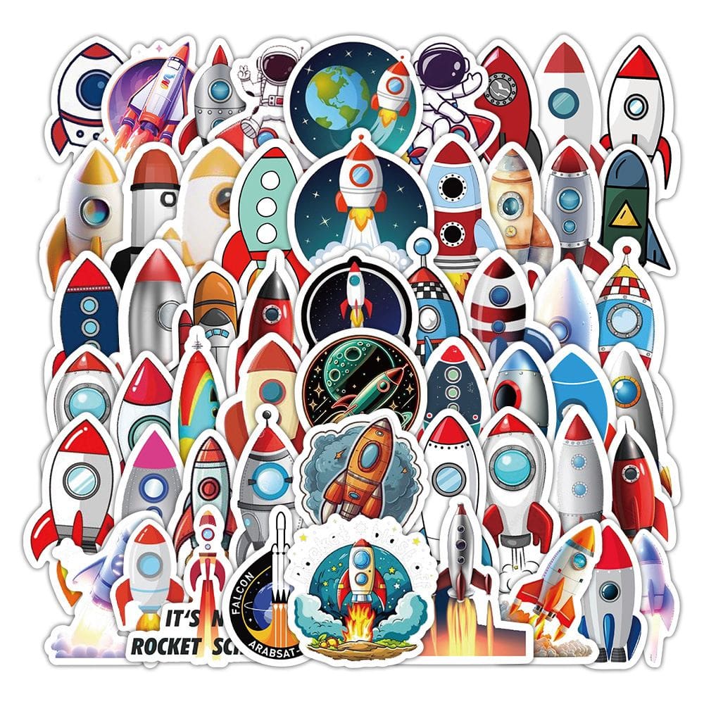 Pacote de adesivos Cartoon Rocket, 60 unidades de vinil impermeável para crianças