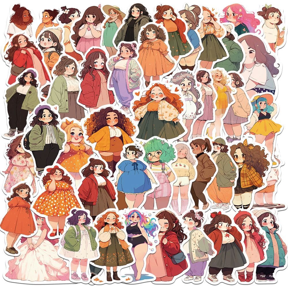Pacote de adesivos Cute Chubby Girl Cartoon Aesthetic Vinyl x50