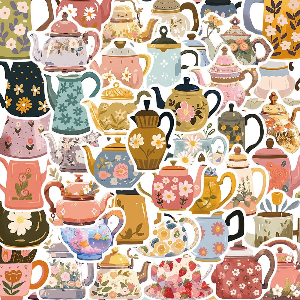 Adesivos: bule floral, 50 peças de vinil fofo de desenho animado