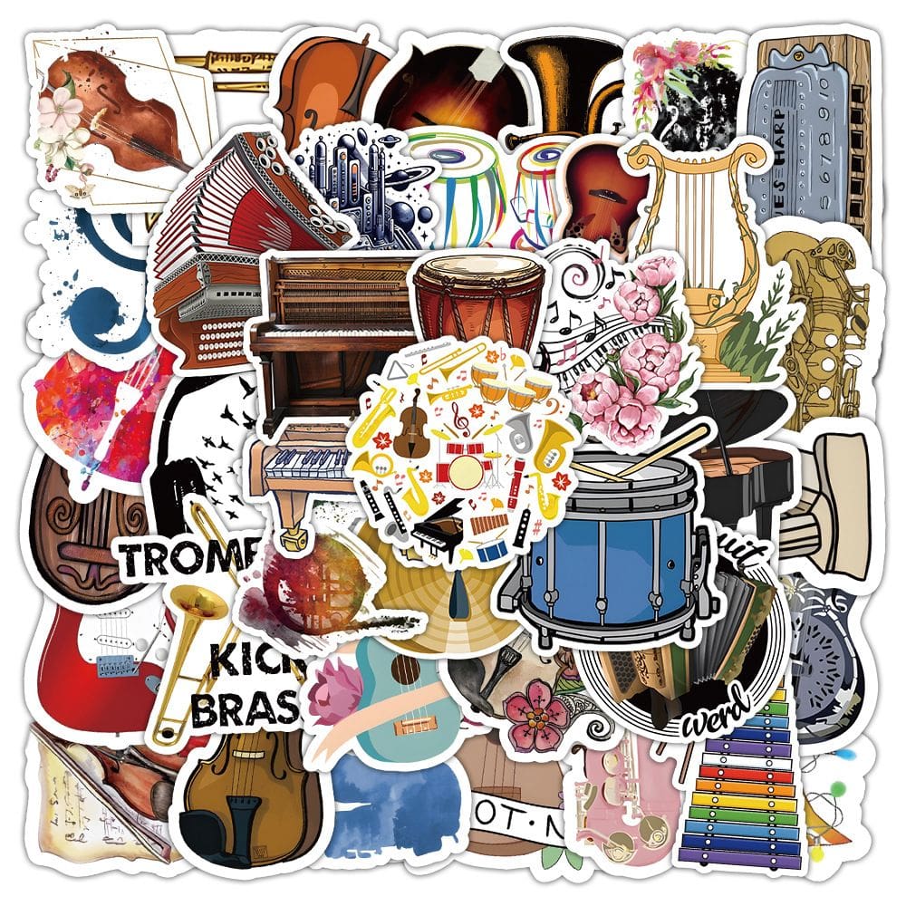 Pacote de adesivos Orchestra Music, 100 peças de instrumento clássico