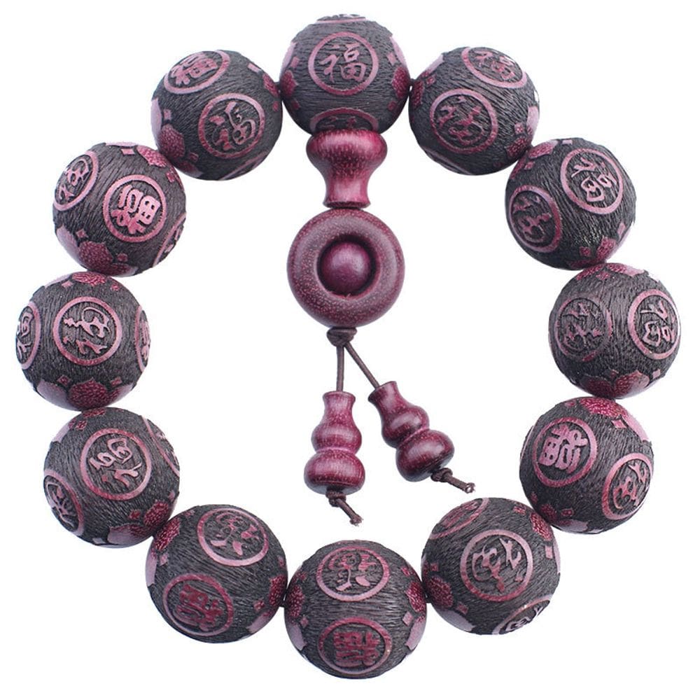 Pulseira Violetwood Bead 20 mm esculpida em pele para homens e mulheres