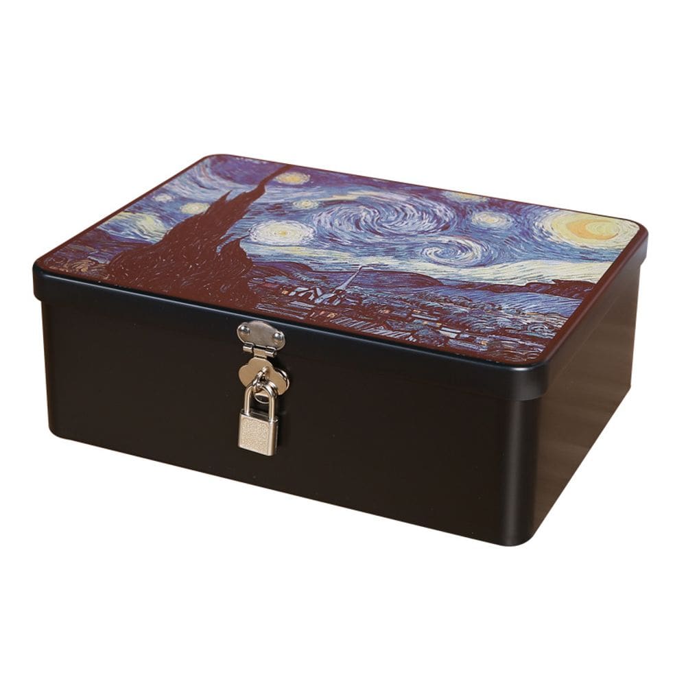 Caixa de armazenamento Vintage Starry Night Metal com fechadura 17,5 x 13 x 7,5 cm