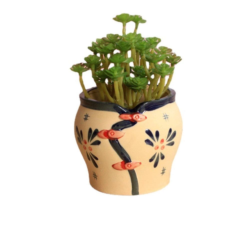 Vaso de flores cerâmico estilo coreano pintado à mão 10,3 x 10,3 x 10,3 cm