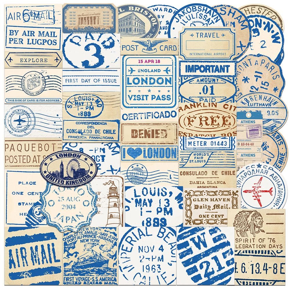 Pacote de adesivos Vintage Travel, 50 unidades, bilhete retrô Postma