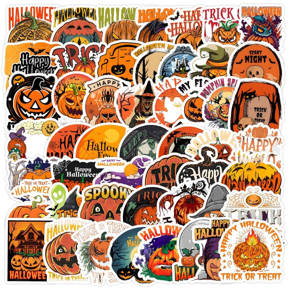 Pacote de adesivos de Halloween, fantasmas fofos de desenhos animados, 100 unidades de abóboras