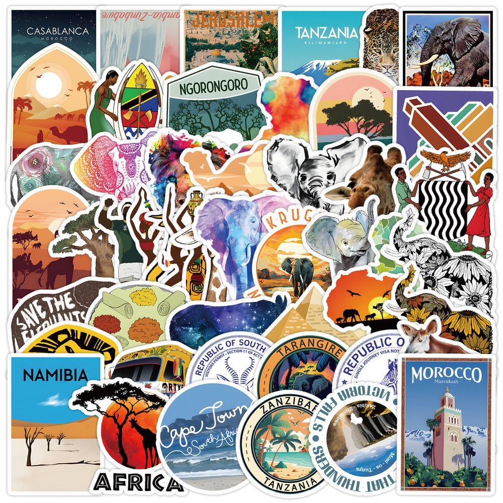 Pacote de adesivos Africa Travel, 50 unidades de vinil impermeável Safari