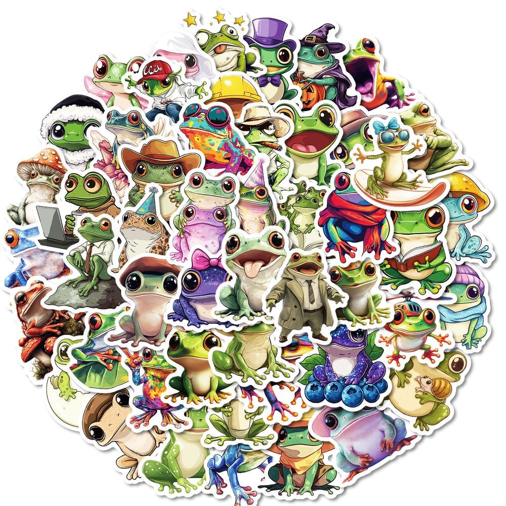 Conjunto de adesivos Frog Cartoon Design, vinil impermeável, 50 unidades