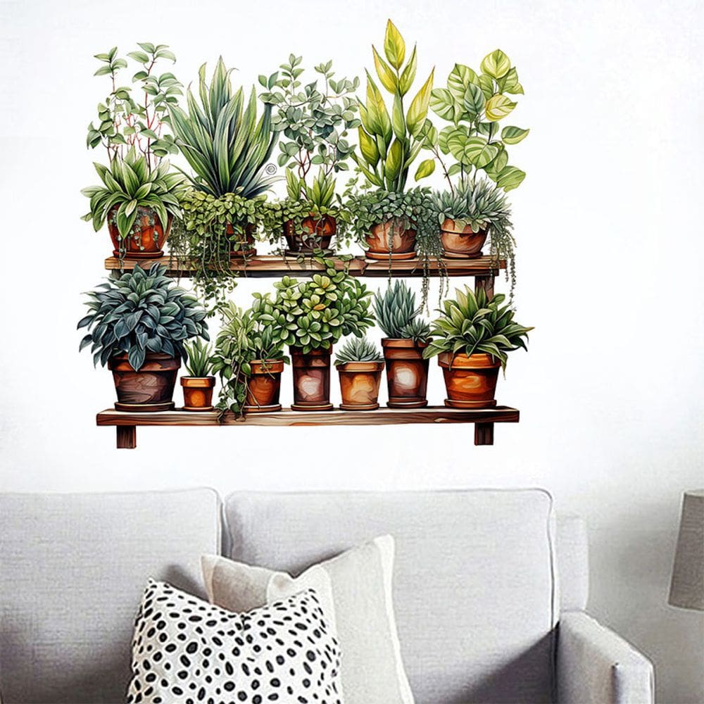 Adesivos de parede Green Plant Shelf PVC 30x60cm 2 folhas