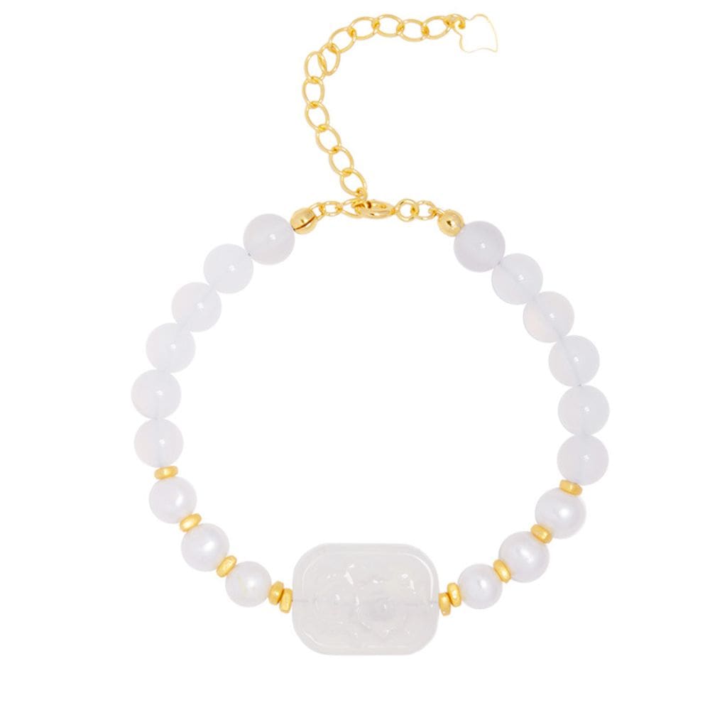 Pulseira de calcedônia branca e pérola de água doce para mulheres