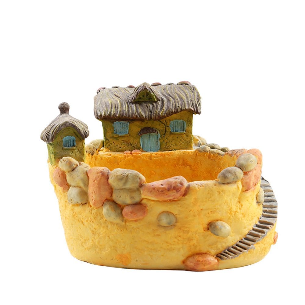 Planta criativa de casa de fadas em estilo chalé de resina de vaso de flores P