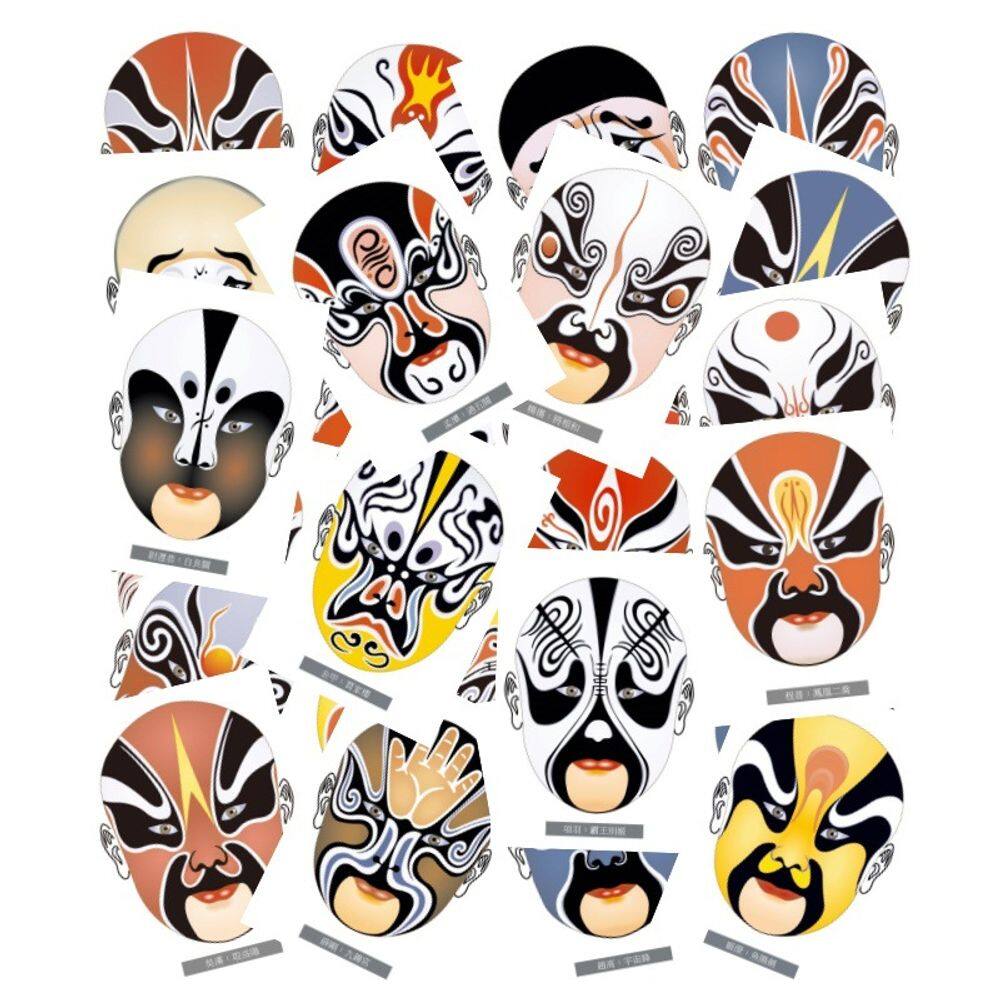 Adesivos, máscara chinesa de ópera de Pequim, 50 unidades de vinil impermeável
