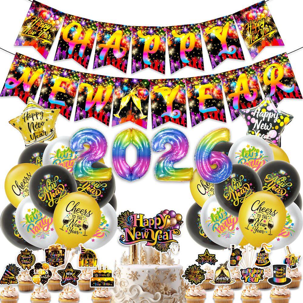 Conjunto de decoração de festa de Ano Novo 43 unidades 2026 | Feliz Ano Novo