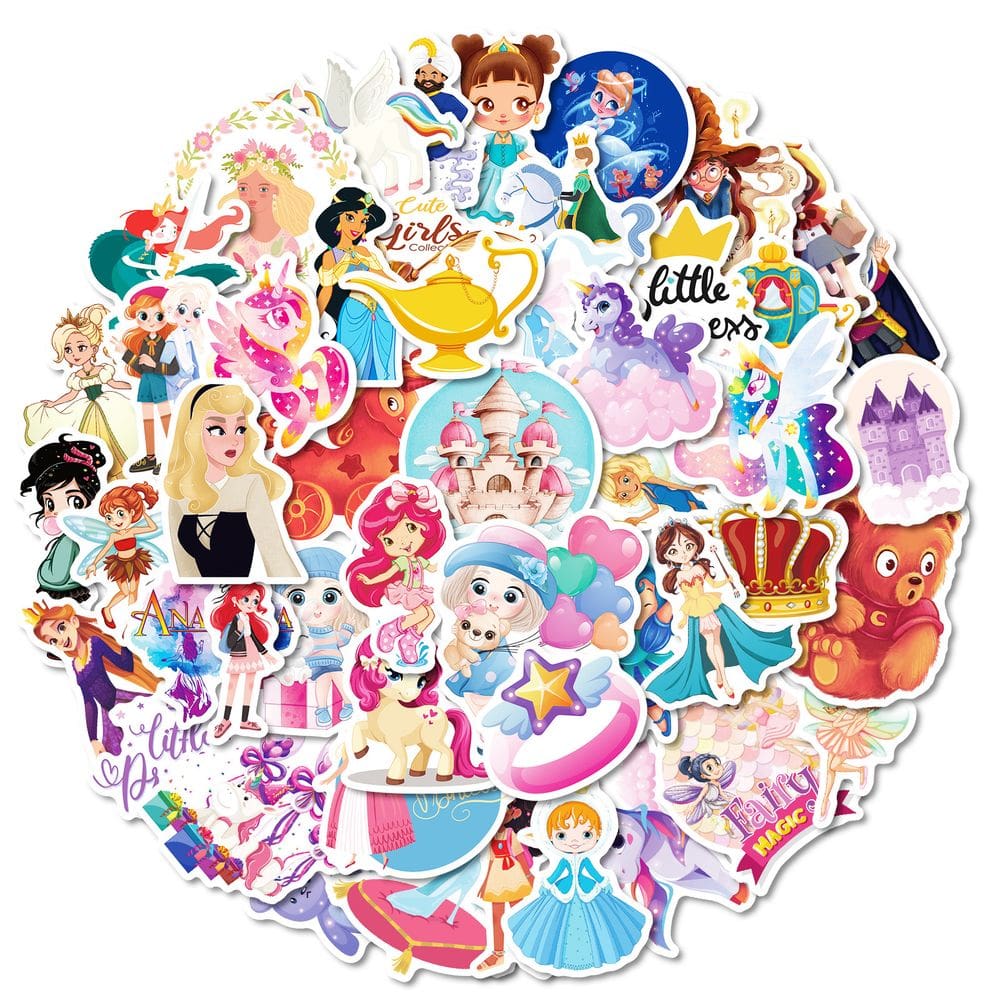 Pacote de adesivos Cute Princess Cartoon Fairy Tale Vinyl x50