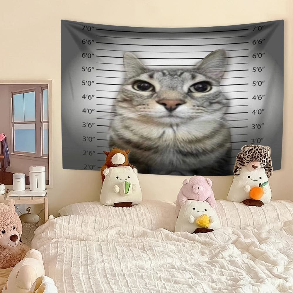 Tapeçaria para pendurar na parede Funny Cat Design 150x130cm de pele de pêssego