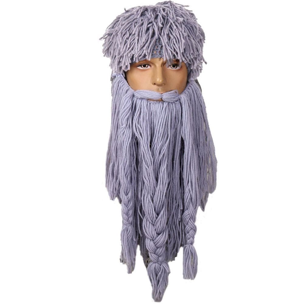 Chapéu de barba feito à mão cinza de malha longa de poliéster M (56-58cm)