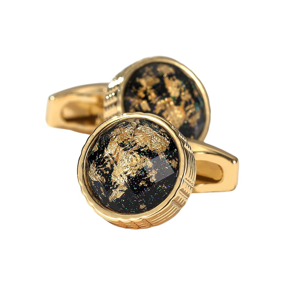 Abotoaduras banhadas a ouro com design colorido brilhante