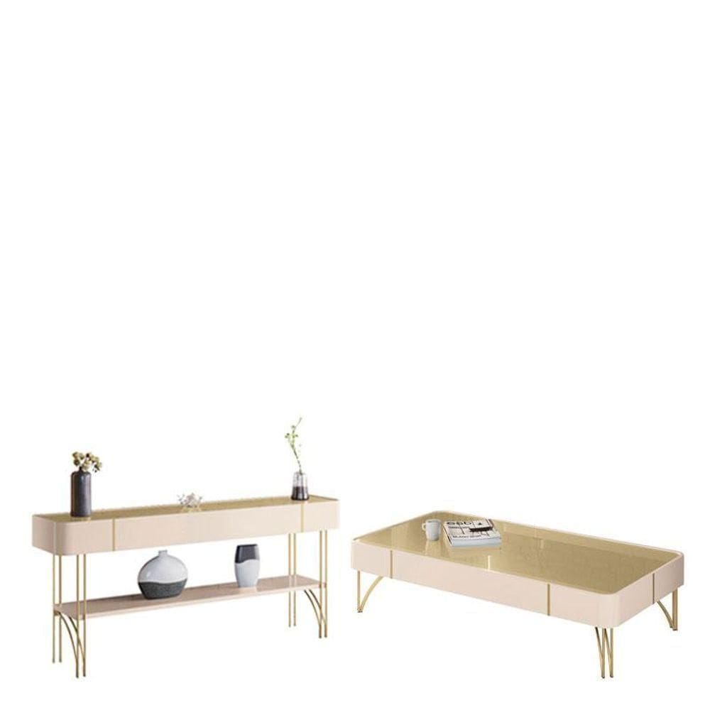 Aparador Vivant Com Mesa De Centro Cadenza Champanhe Off White - Hb Móveis