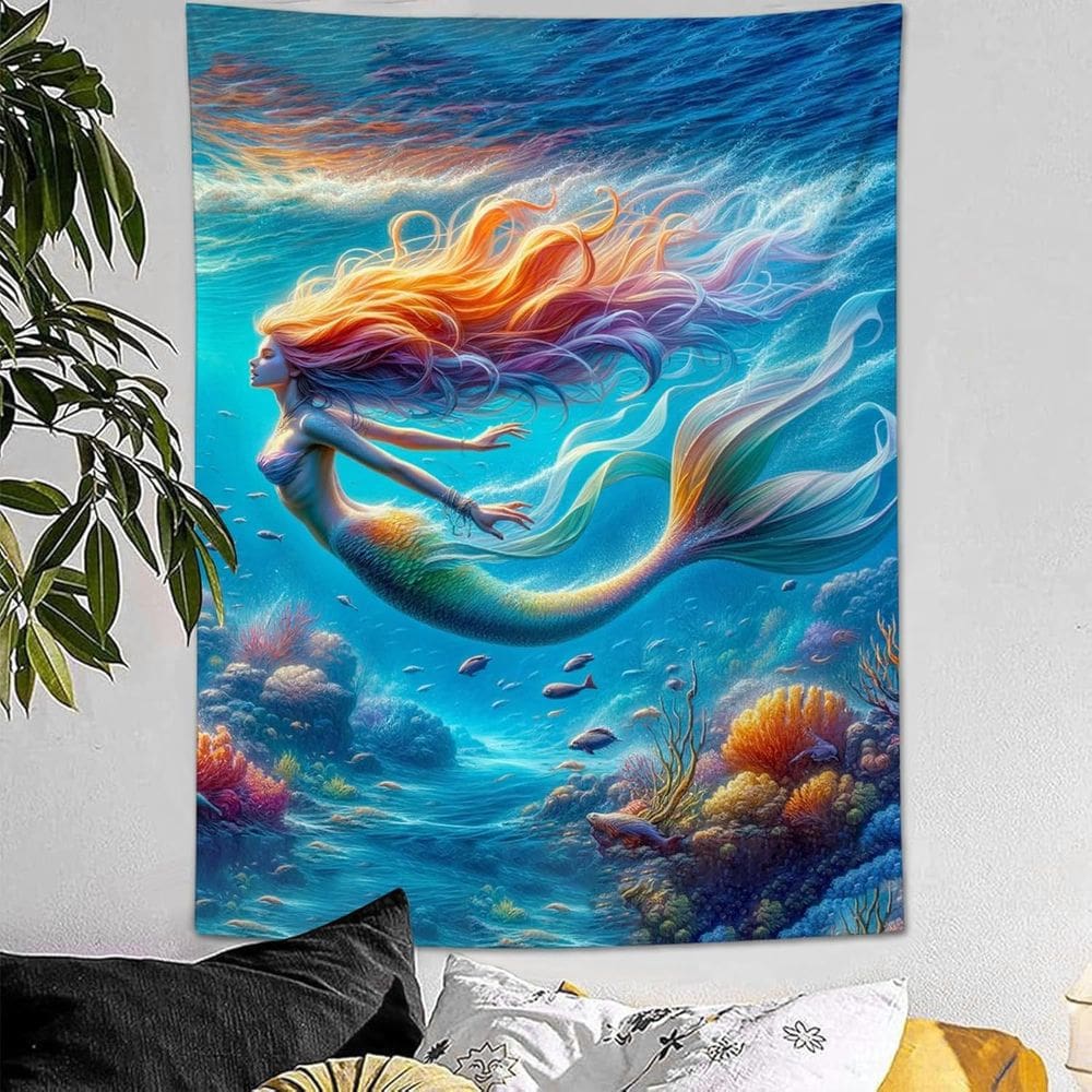 Tapeçaria Mermaid para pendurar na parede Ocean Fantasy 150x130cm