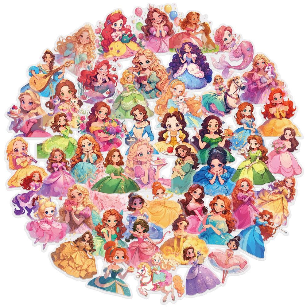 Pacote de adesivos Princess, 50 peças de desenho animado, grafite à prova d`água