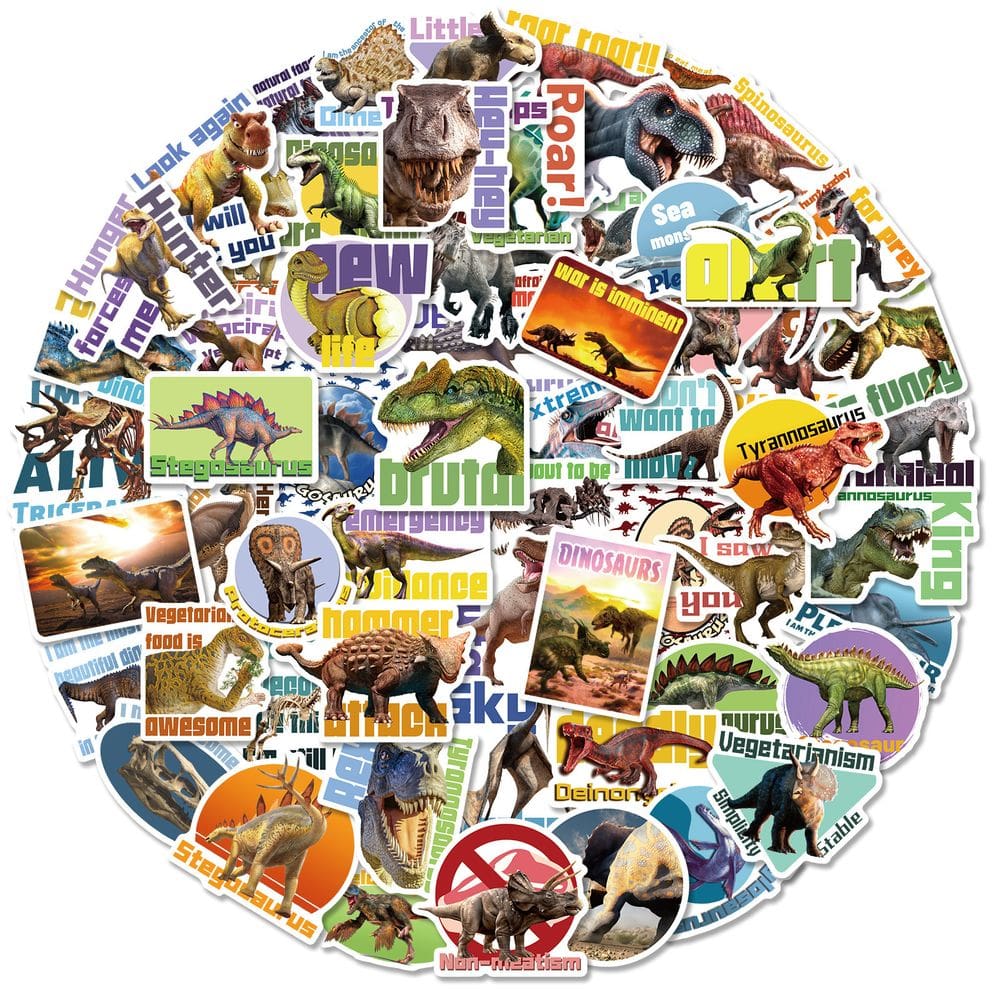 Adesivos realistas em vinil World of Dinosaurs, 50 unidades