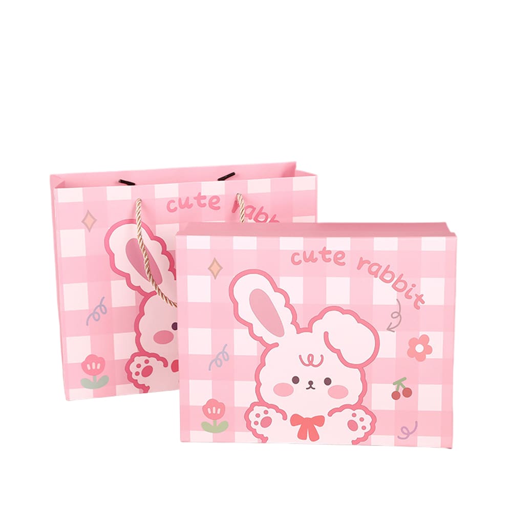 Caixa de presente de papelão, coelho rosa grande com laço 27,5x21,5x9cm