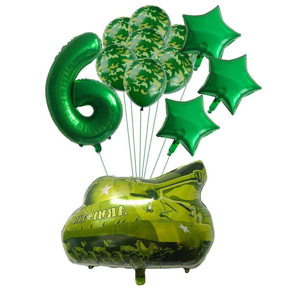 Conjunto de balões, tanque militar e tema de camuflagem, 14 unidades