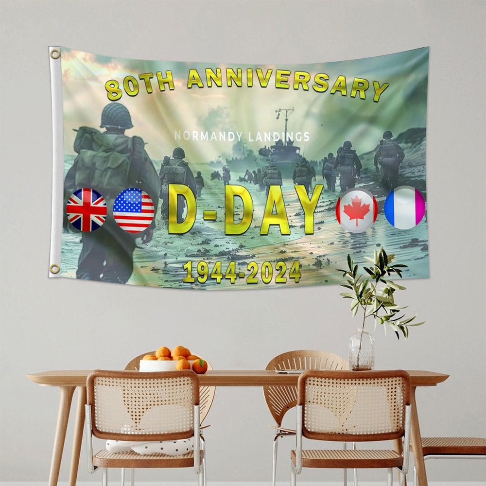 Bandeira de comemoração do 80º aniversário do Dia D 90x150cm - Poliéster
