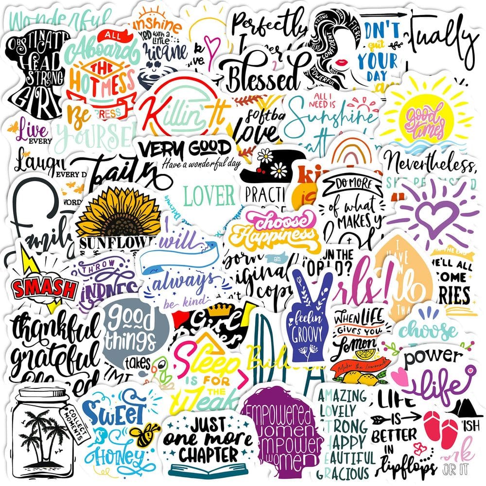 Adesivos Mini Motivational Word 50 unidades de vinil impermeável de 4 cm