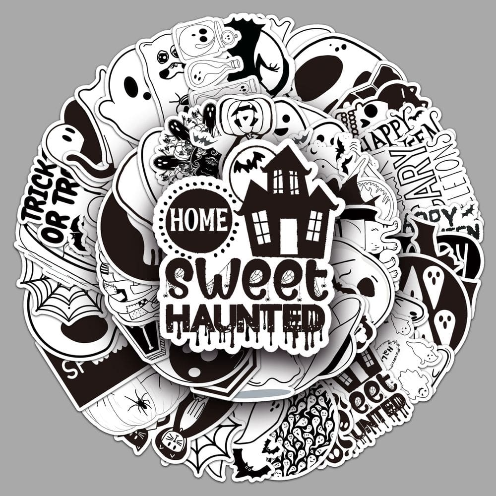 Adesivos de Halloween em vinil preto e branco, 50 unidades