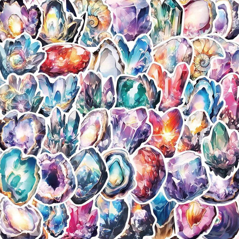 Pacote de adesivos: cristal de quartzo, 50 peças de geode de pedras preciosas coloridas