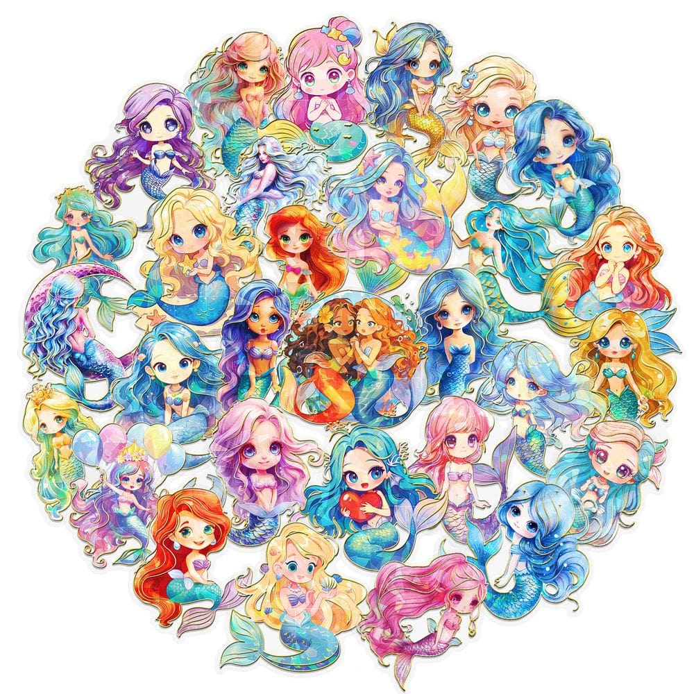 Pacote de adesivos Angel Mermaid Fantasy Dragon à prova d`água, 50 unidades