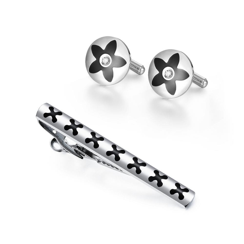 Conjunto de abotoaduras e clipes de gravata, esmalte elegante para homens