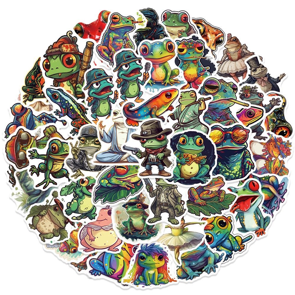 Adesivos Cartoon Frog, 50 peças, fofos e engraçados, impermeáveis
