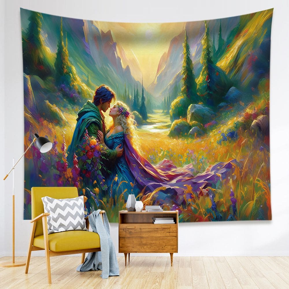 Tapeçaria para pendurar na parede um casal romântico ao pôr do sol 100x70cm