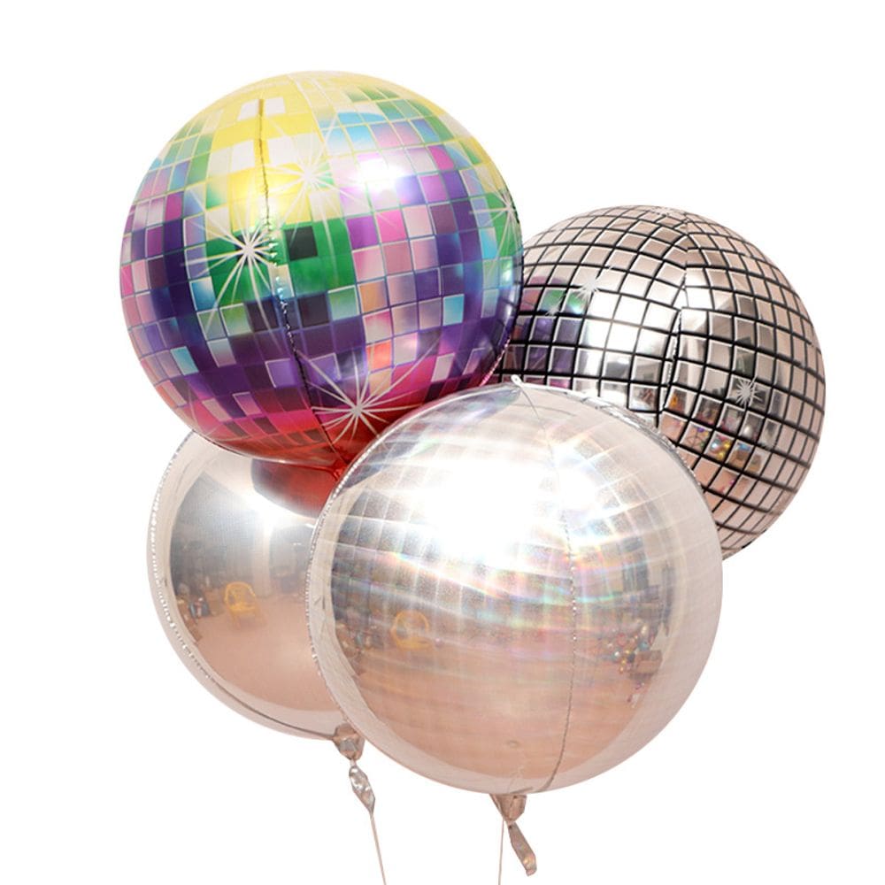 Conjunto de balões metalizados Disco Ball, espelho holográfico 4D, 4 unidades