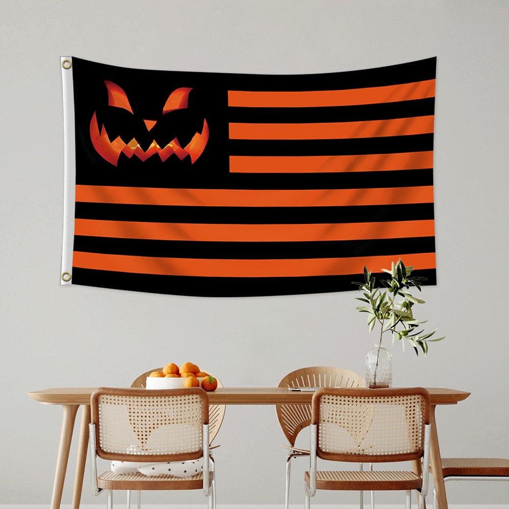 Bandeira de Halloween com listra de abóbora 90x150cm - preto/laranja