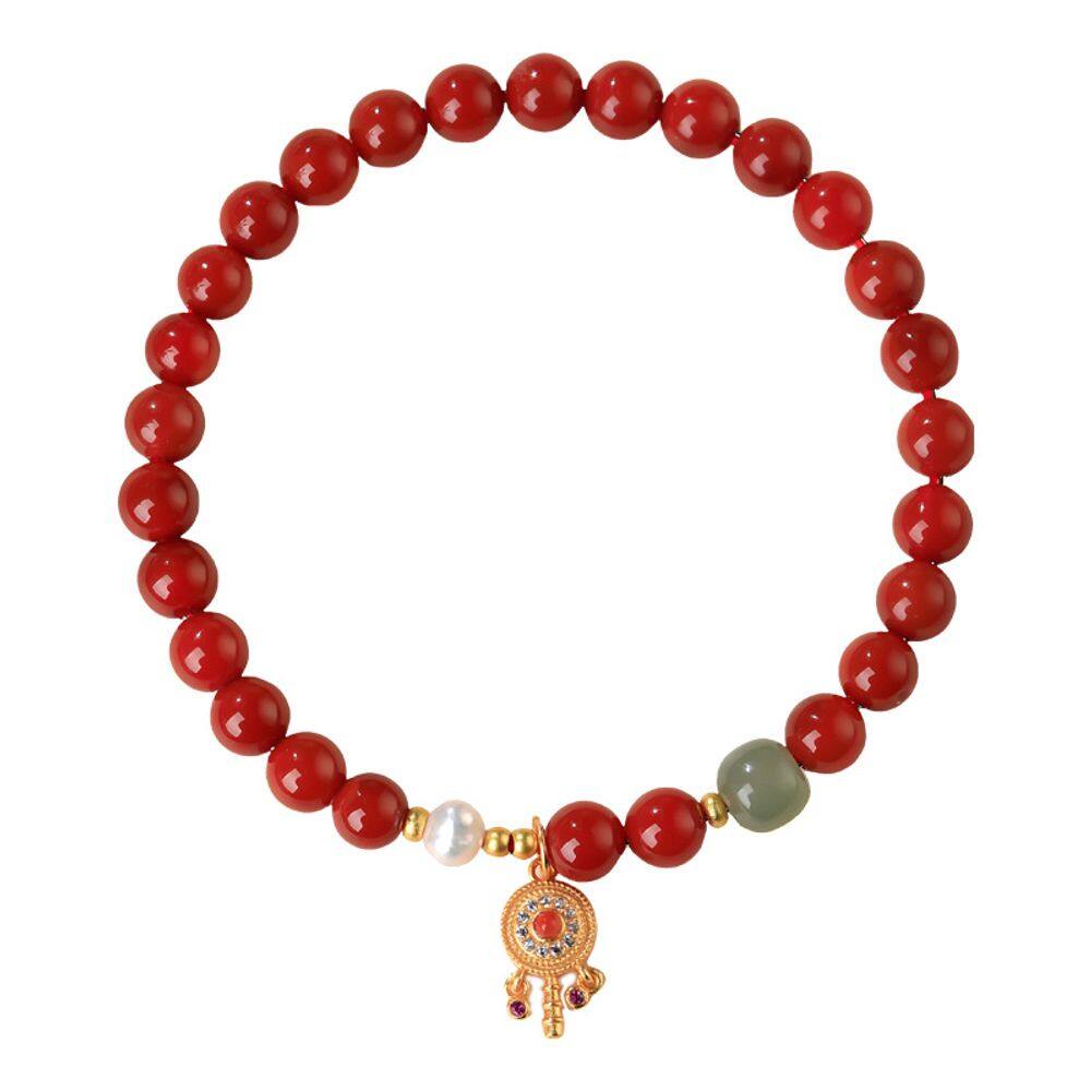 Pulseira South Red Agate para mulheres com pingente de jade Hetian